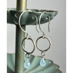 Earrings Artisan Glass Faceted Silver Toned Dangle Hand Crafted Earrings